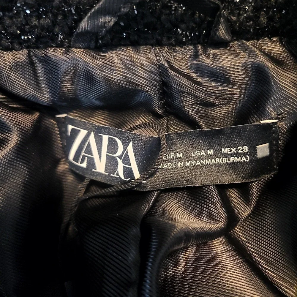 ZARA Double Breasted Textured Weave Black Gold Accents‎ Blazer Jacket M
